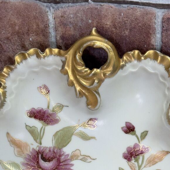 VINTAGE Kalk Porcelain Trinket/Candy Dish Flowers Gold Trim Crossed Arrows #6676 - Picture 4 of 8